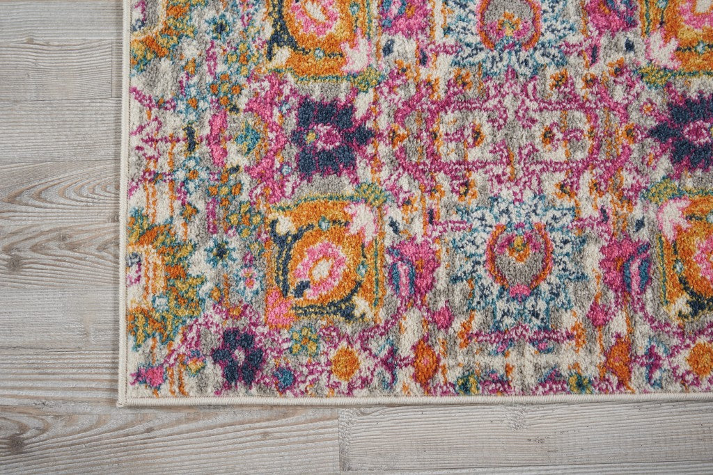 8' Silver Floral Power Loom Runner Rug