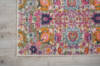 8' Silver Floral Power Loom Runner Rug