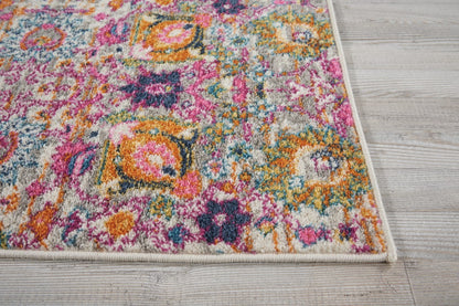 8' Silver Floral Power Loom Runner Rug