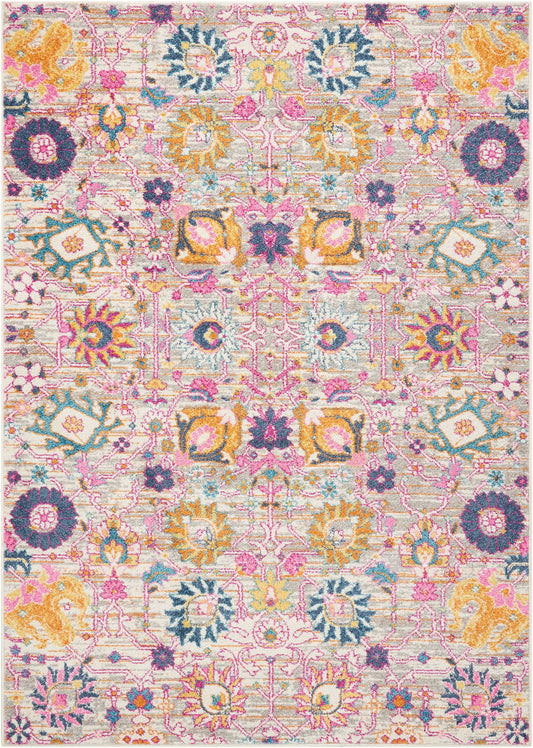 8' Silver Floral Power Loom Runner Rug