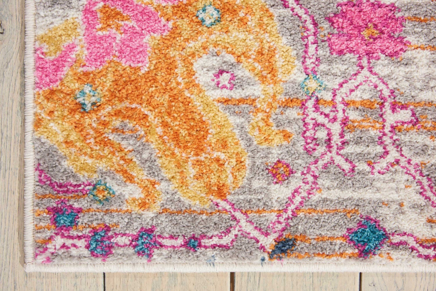 8' Silver Floral Power Loom Runner Rug
