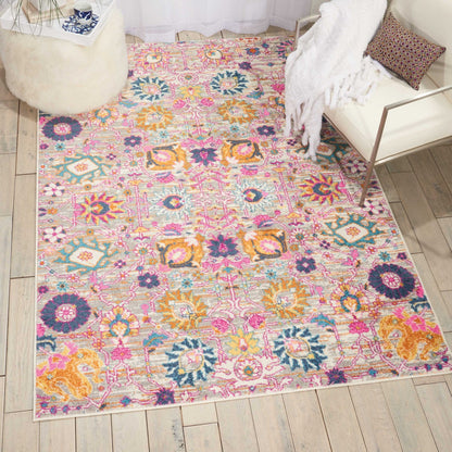 8' Silver Floral Power Loom Runner Rug