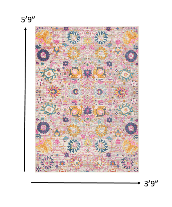 8' Silver Floral Power Loom Runner Rug