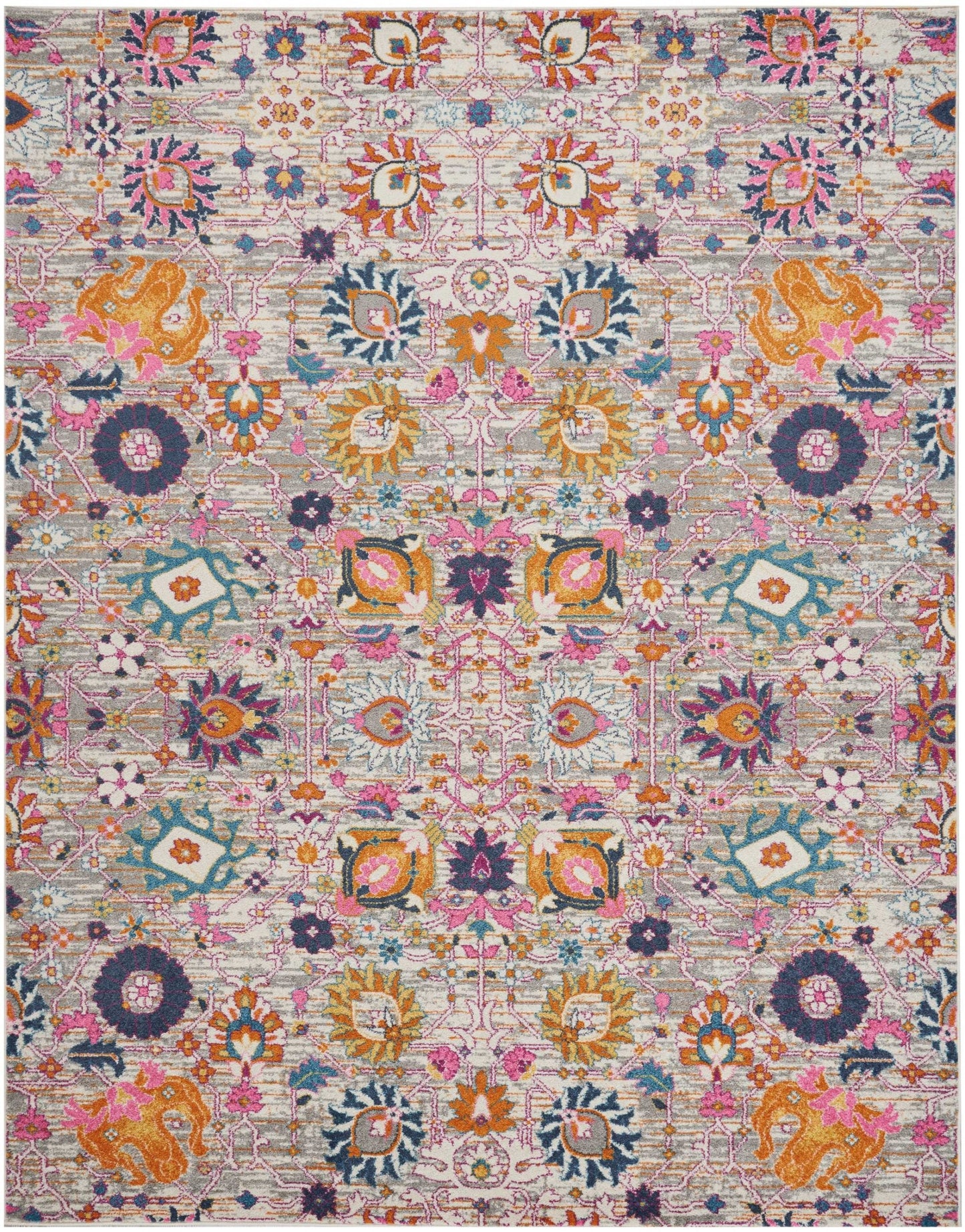 8' Silver Floral Power Loom Runner Rug