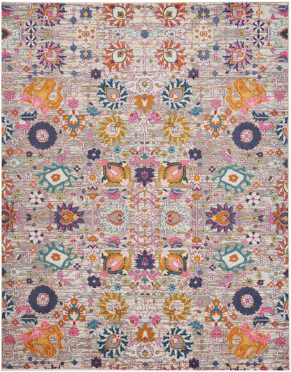 8' Silver Floral Power Loom Runner Rug