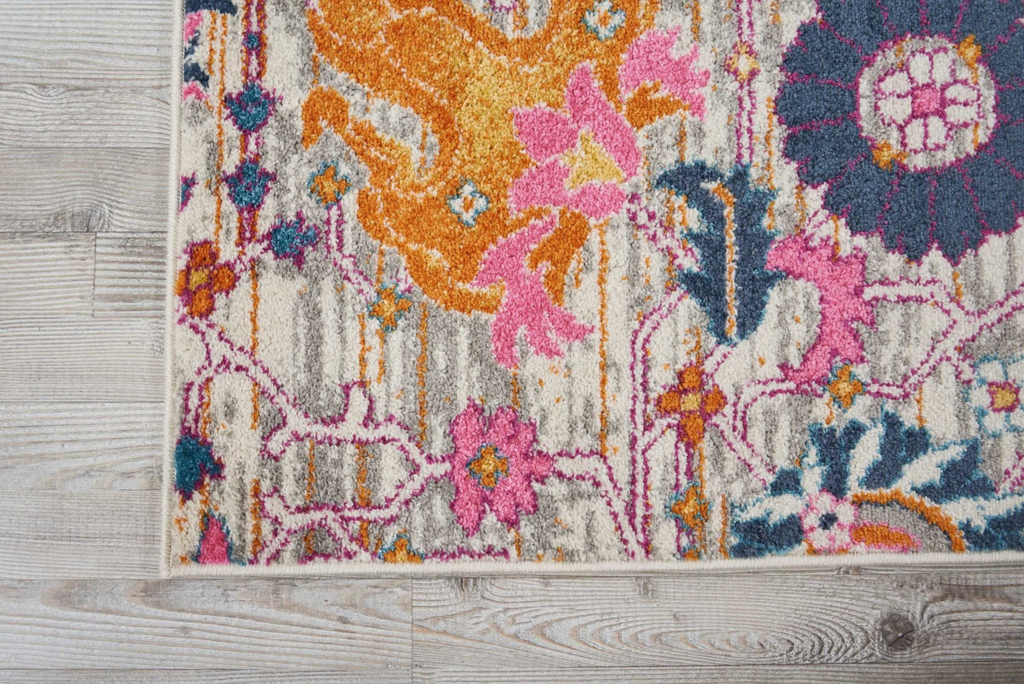 8' Silver Floral Power Loom Runner Rug