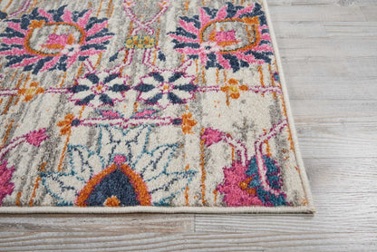 8' Silver Floral Power Loom Runner Rug