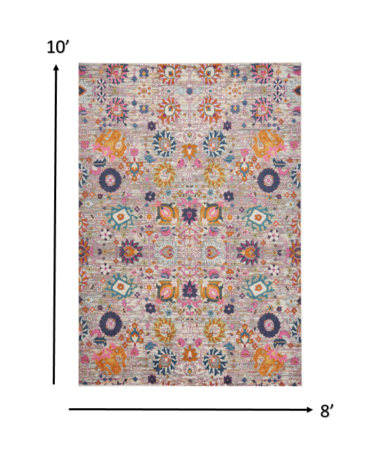 8' Silver Floral Power Loom Runner Rug
