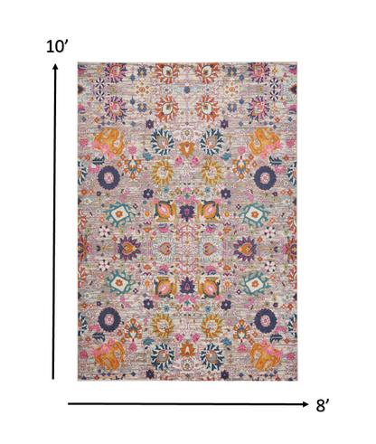 8' Silver Floral Power Loom Runner Rug