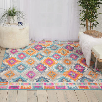 8' X 10' Blue And Pink Ogee Power Loom Area Rug