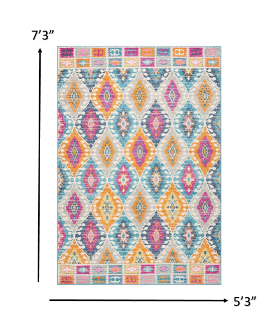 8' X 10' Blue And Pink Ogee Power Loom Area Rug