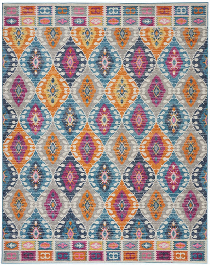 8' X 10' Blue And Pink Ogee Power Loom Area Rug