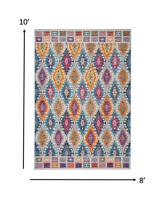 8' X 10' Blue And Pink Ogee Power Loom Area Rug