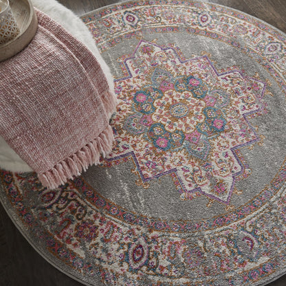 5' Gray Round Power Loom Area Rug