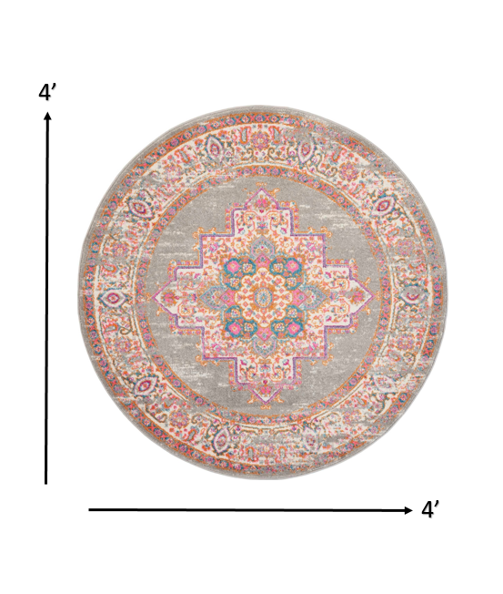 5' Gray Round Power Loom Area Rug