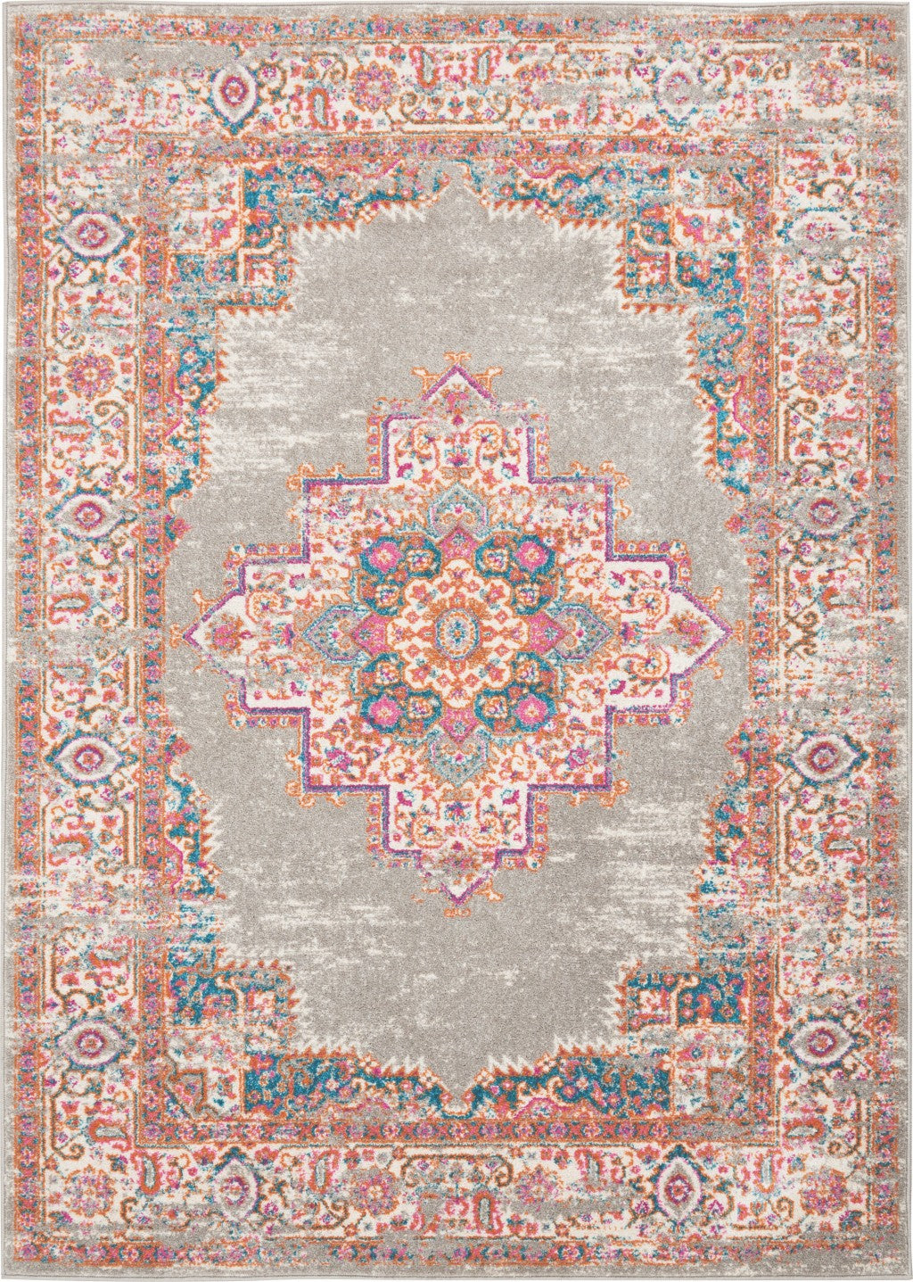5' Gray Round Power Loom Area Rug