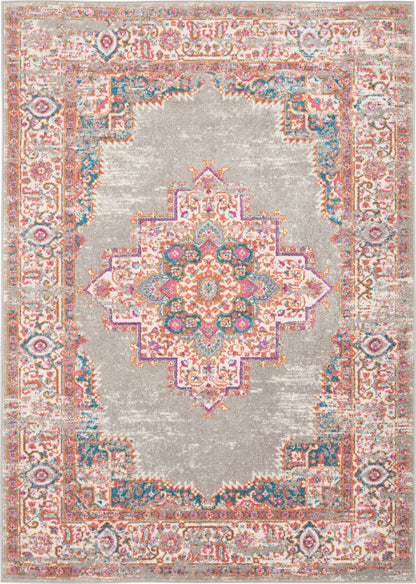 5' Gray Round Power Loom Area Rug