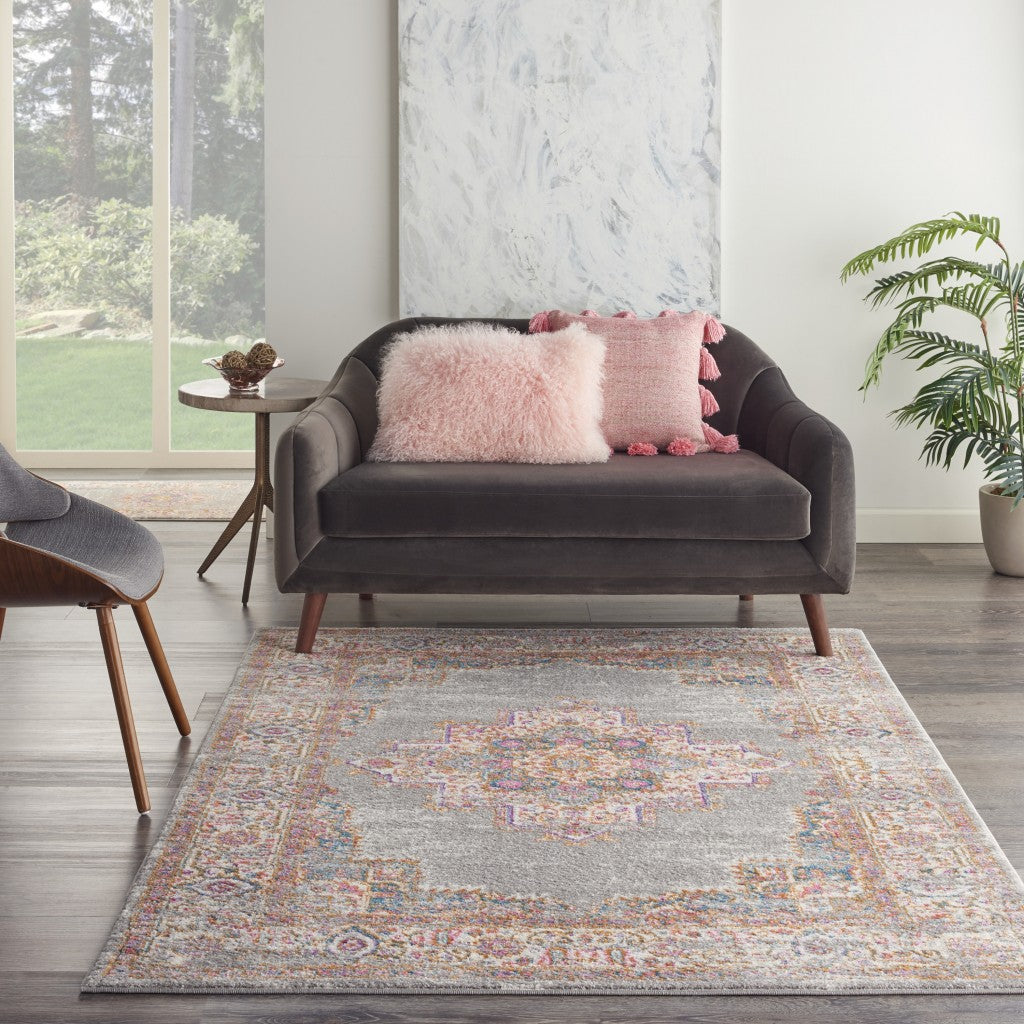 5' Gray Round Power Loom Area Rug