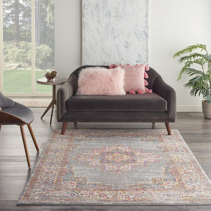 5' Gray Round Power Loom Area Rug