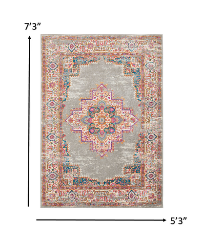 5' Gray Round Power Loom Area Rug