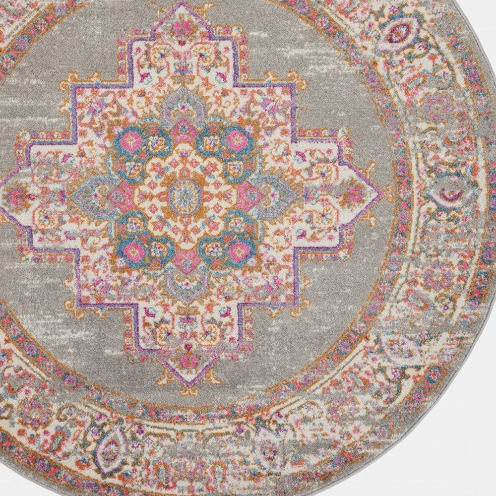 5' Gray Round Power Loom Area Rug