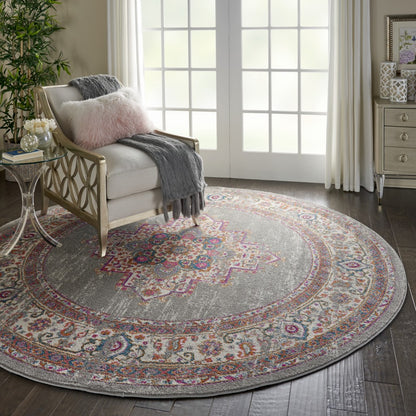 5' Gray Round Power Loom Area Rug