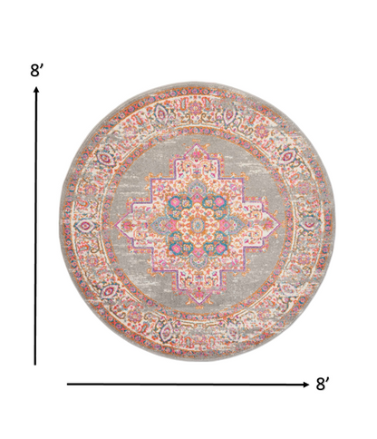 5' Gray Round Power Loom Area Rug