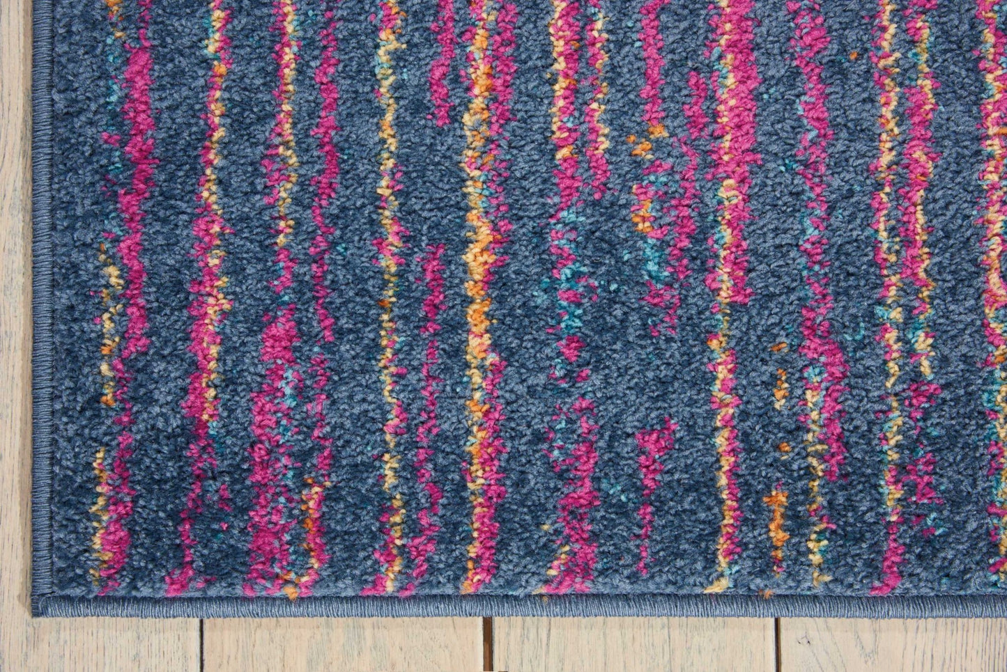 8' Blue And Pink Abstract Power Loom Runner Rug