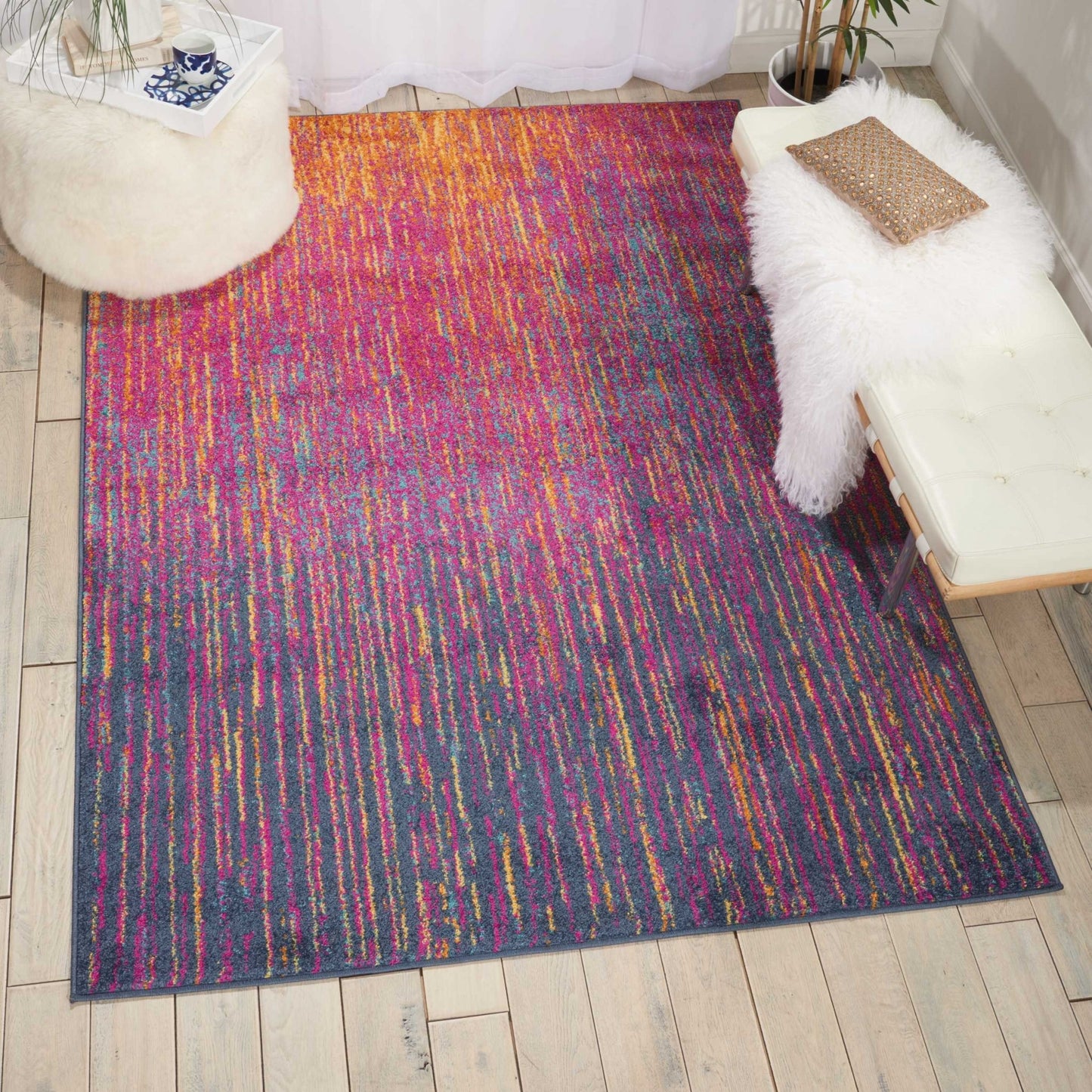 8' Blue And Pink Abstract Power Loom Runner Rug