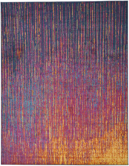 8' Blue And Pink Abstract Power Loom Runner Rug