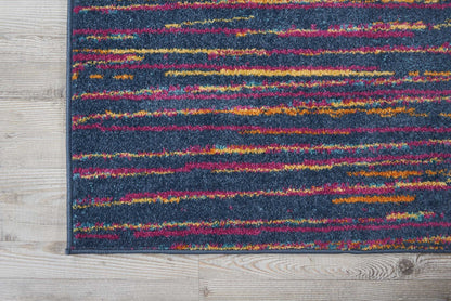 8' Blue And Pink Abstract Power Loom Runner Rug