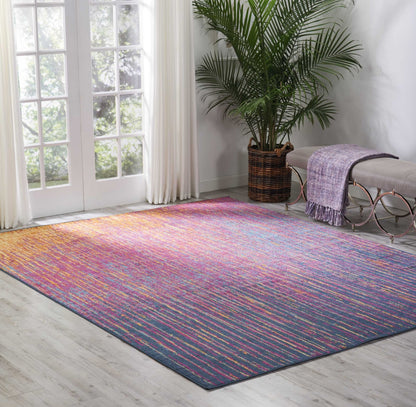 8' Blue And Pink Abstract Power Loom Runner Rug