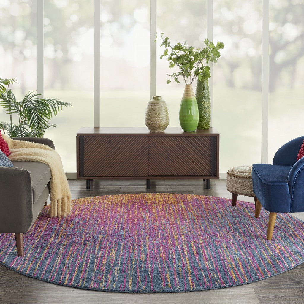 8' Blue And Pink Abstract Power Loom Runner Rug
