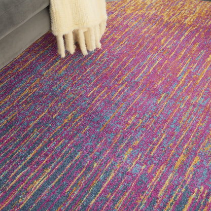 8' Blue And Pink Abstract Power Loom Runner Rug