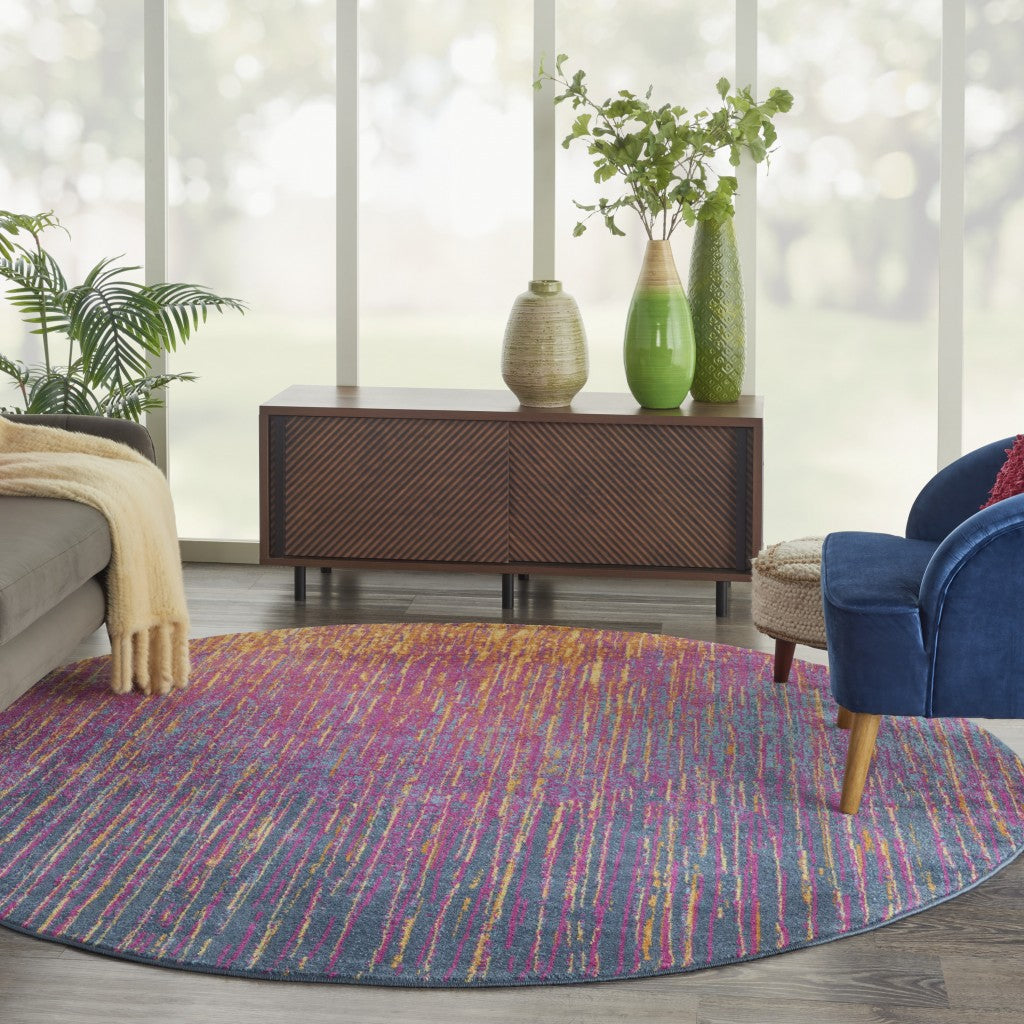 8' Blue And Pink Abstract Power Loom Runner Rug