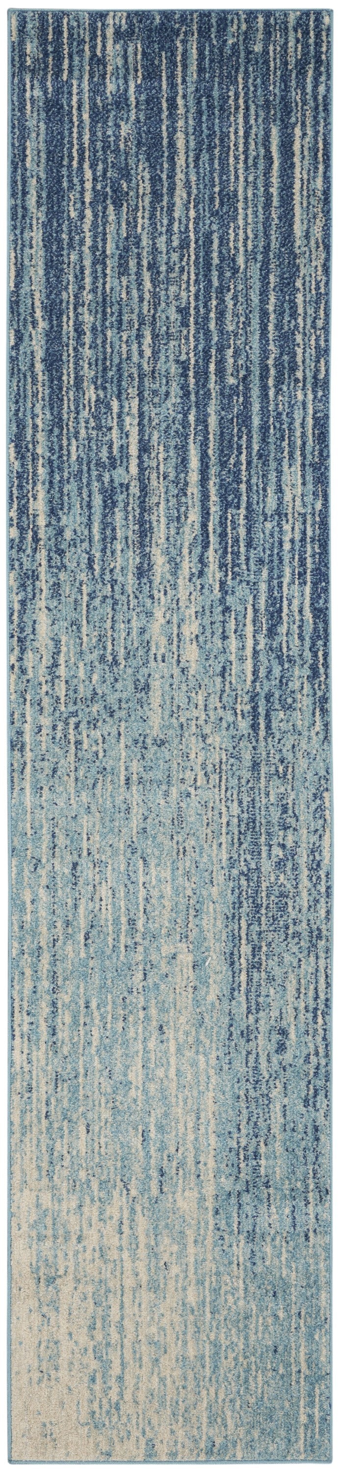 8' Ivory And Blue Abstract Power Loom Runner Rug