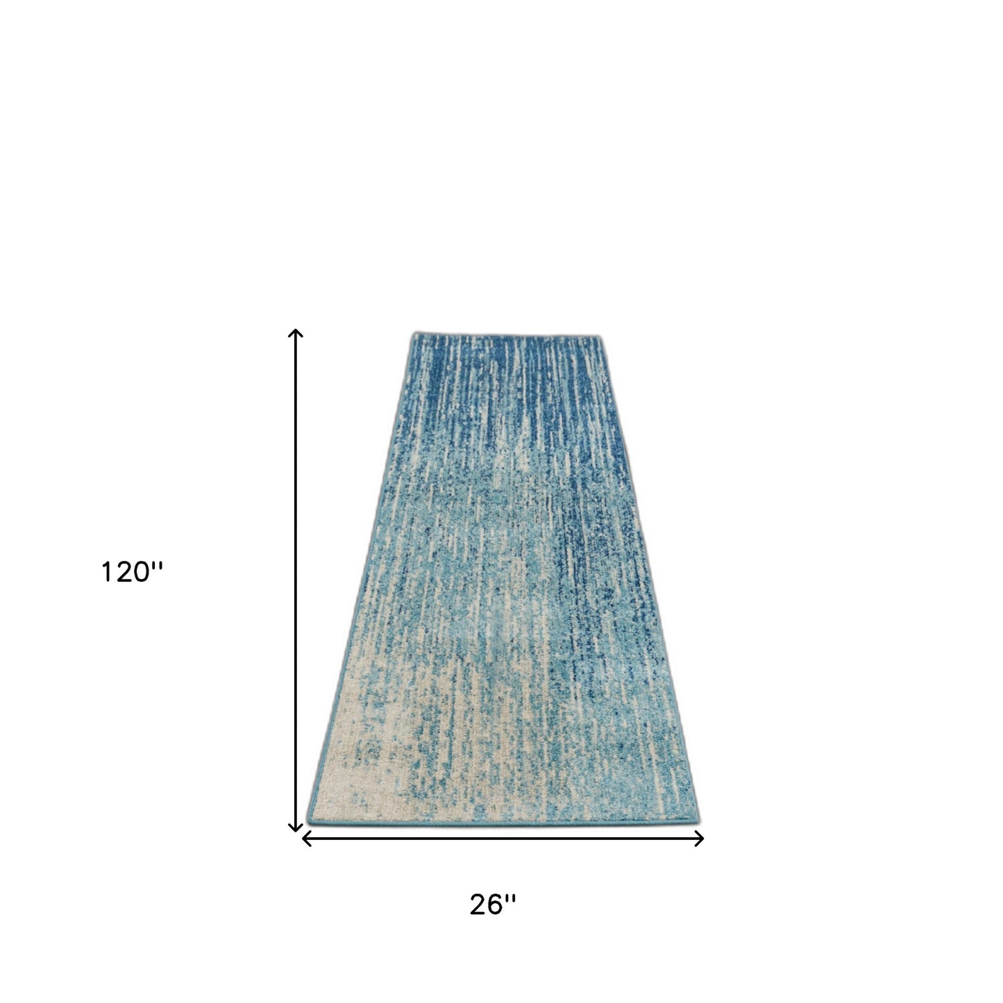 8' Ivory And Blue Abstract Power Loom Runner Rug