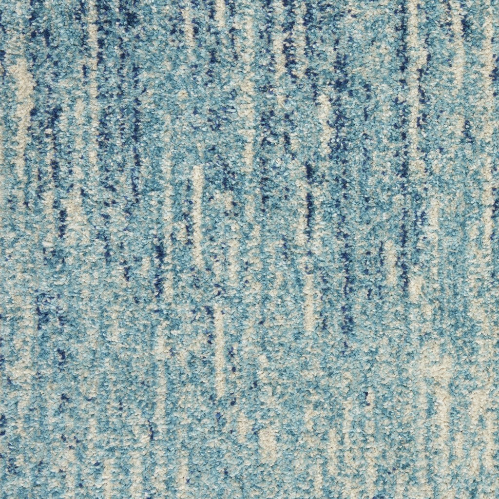 8' Ivory And Blue Abstract Power Loom Runner Rug