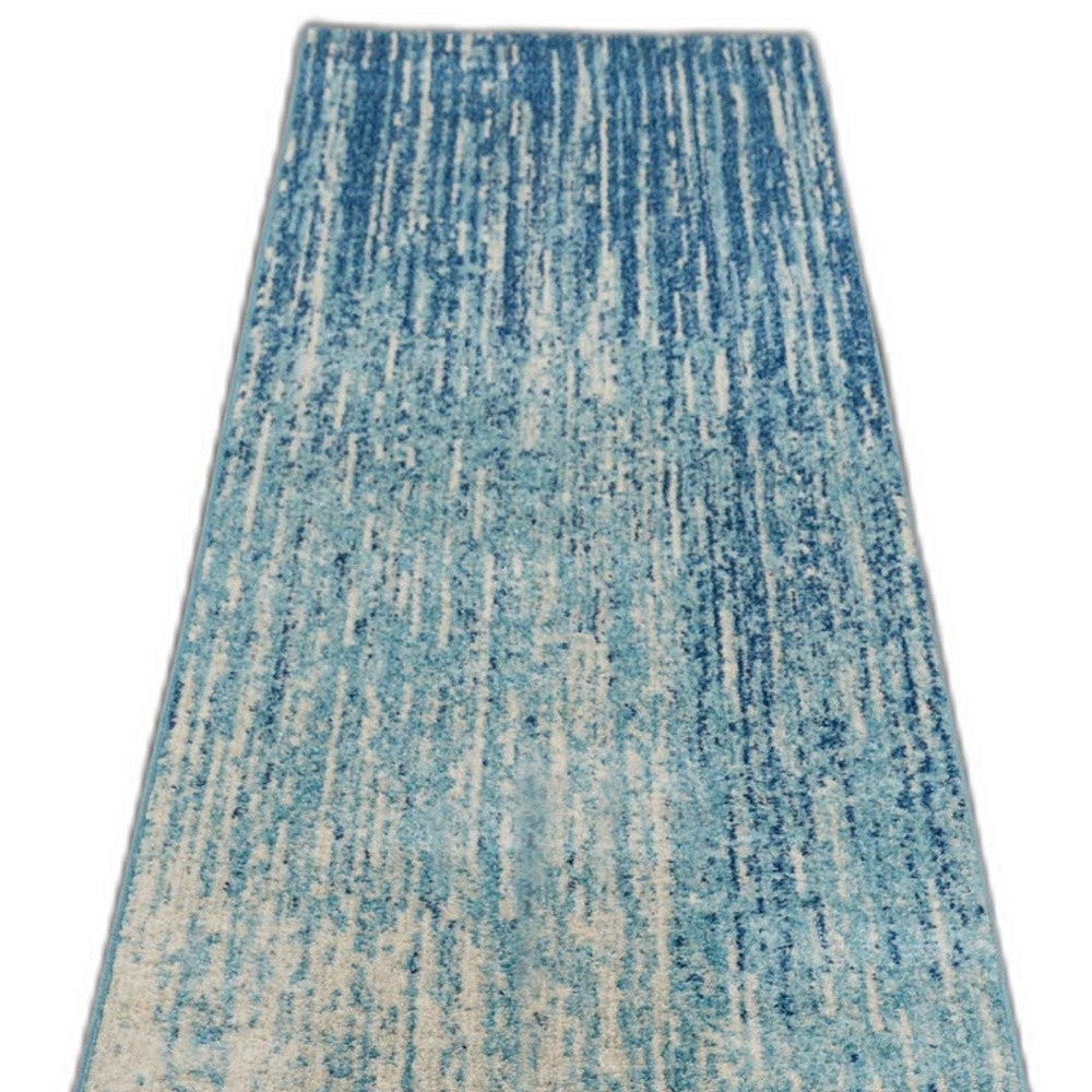 8' Ivory And Blue Abstract Power Loom Runner Rug