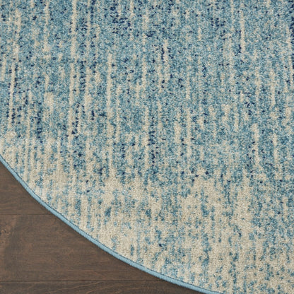 8' Ivory And Blue Abstract Power Loom Runner Rug