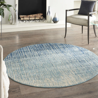 8' Ivory And Blue Abstract Power Loom Runner Rug
