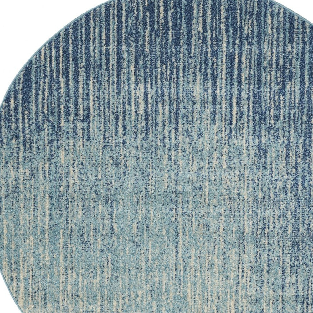 8' Ivory And Blue Abstract Power Loom Runner Rug