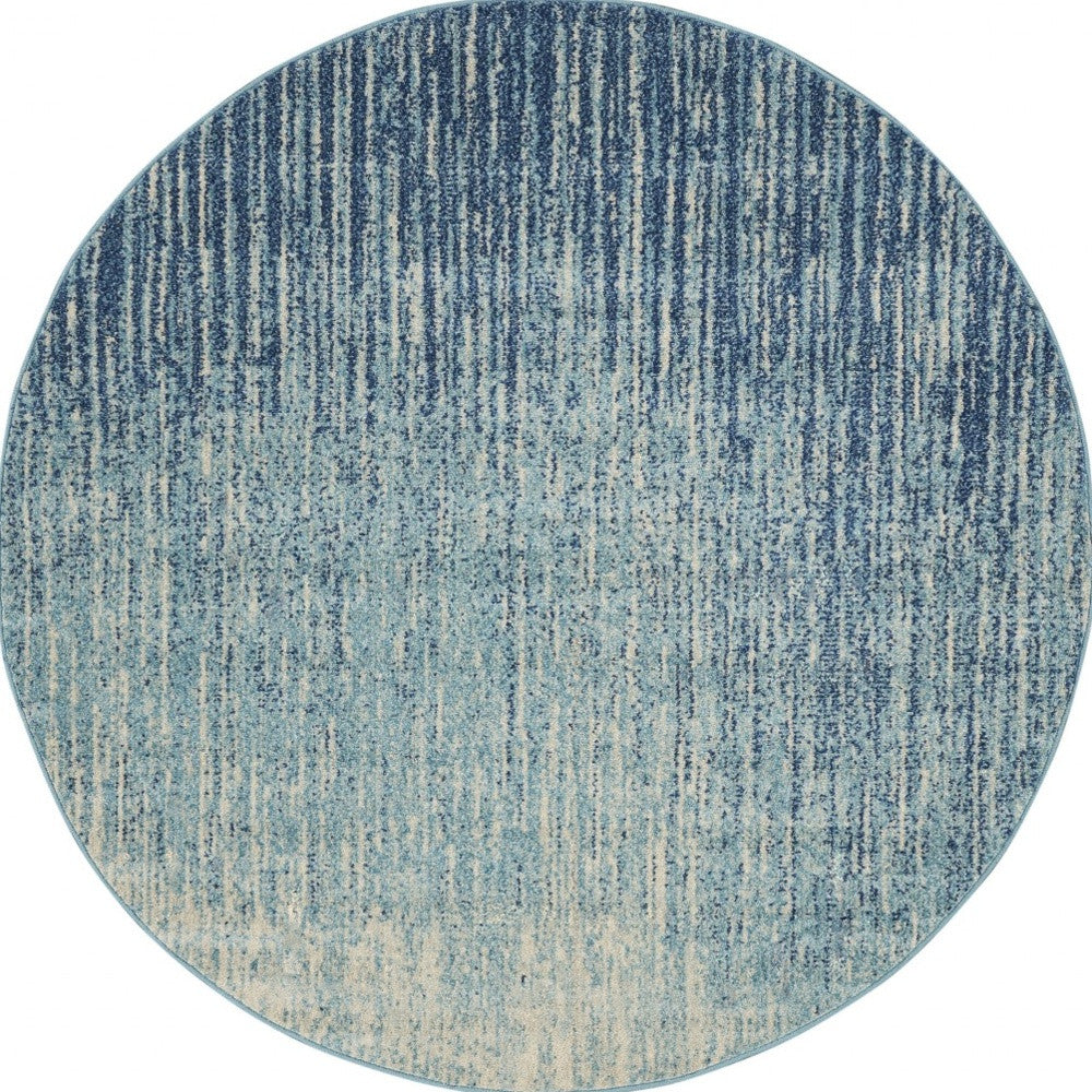 8' Ivory And Blue Abstract Power Loom Runner Rug