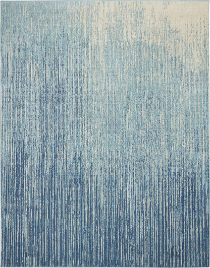 8' Ivory And Blue Abstract Power Loom Runner Rug