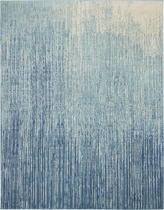 8' Ivory And Blue Abstract Power Loom Runner Rug