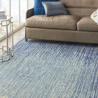 8' Ivory And Blue Abstract Power Loom Runner Rug