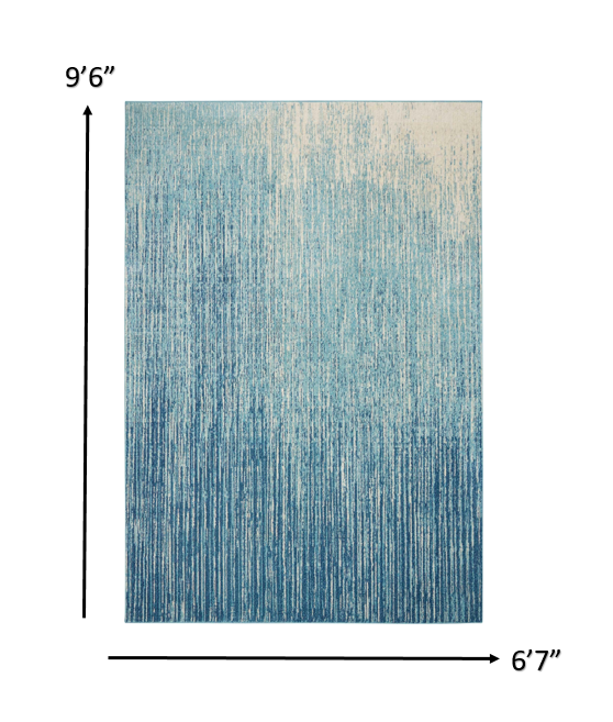 8' Ivory And Blue Abstract Power Loom Runner Rug