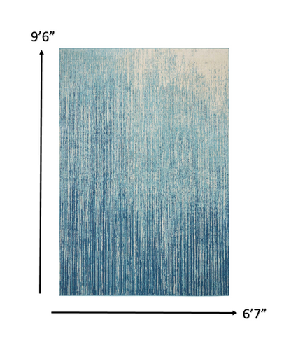 8' Ivory And Blue Abstract Power Loom Runner Rug