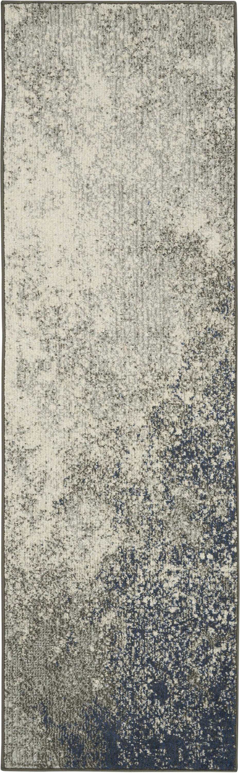 8' Gray And Ivory Abstract Power Loom Runner Rug