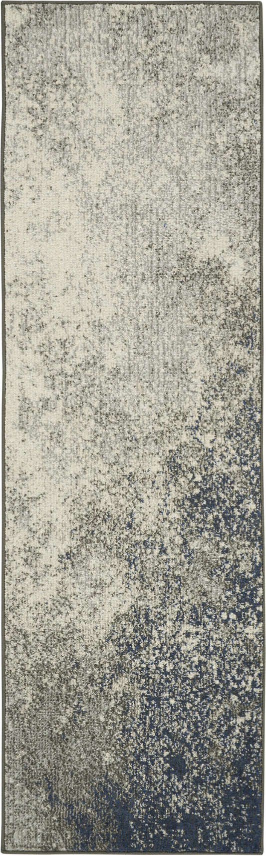 8' Gray And Ivory Abstract Power Loom Runner Rug
